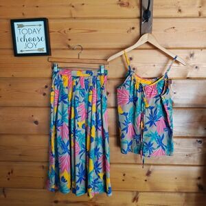 Intuitions Vintage 80s ILGWU Union USA Pleated Midi Skirt 2/26" Set Top Blouse S